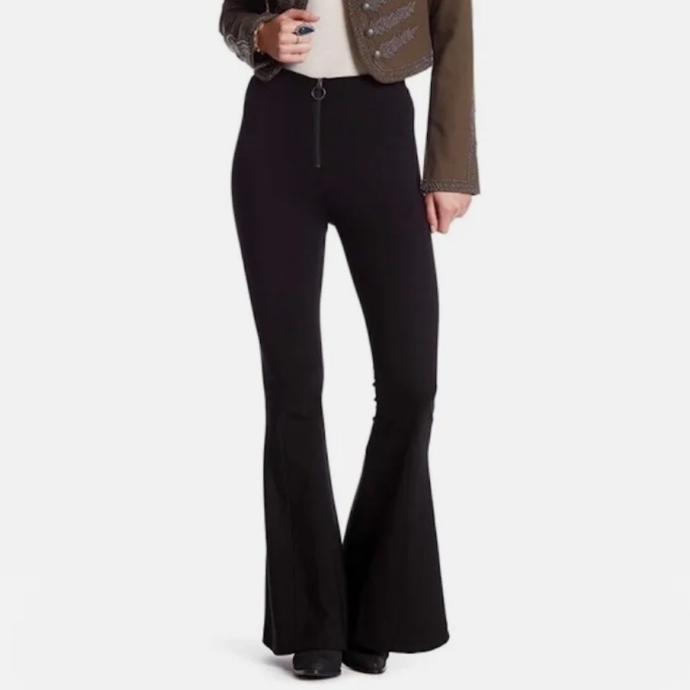 Free People Born To Be Wild Black Bell Bottoms Flare High Waisted Zip Pants 10